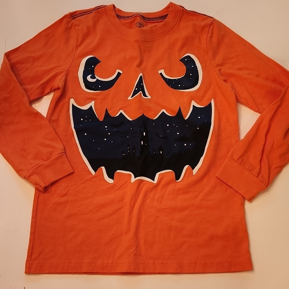 Carters Orange Halloween Jack O Lantern Pumpkin Long Sleeve Tshirt Size 8